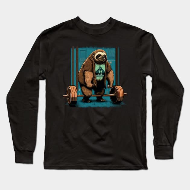 Powerlifting Sloth Long Sleeve T-Shirt by Bondoboxy